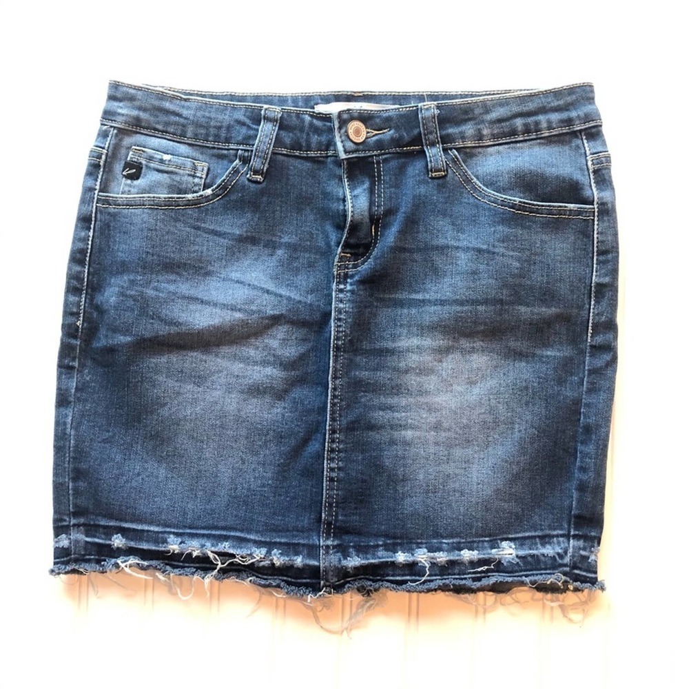Kancan Jean Micro Mini Skirt Denim Distress Raw Hem Blue Size 27 NWOT